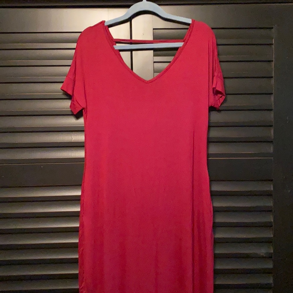 Burgundy Sidesplit Pocket T-Shirt Maxi Dress